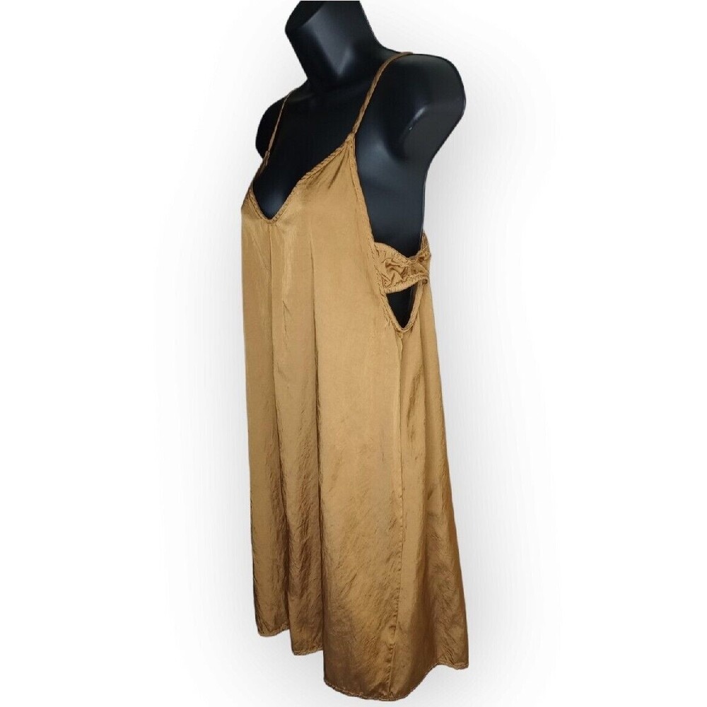 PST Project Social T Gold Satin Slip Mini Dress Chemise Size S Party Date Night